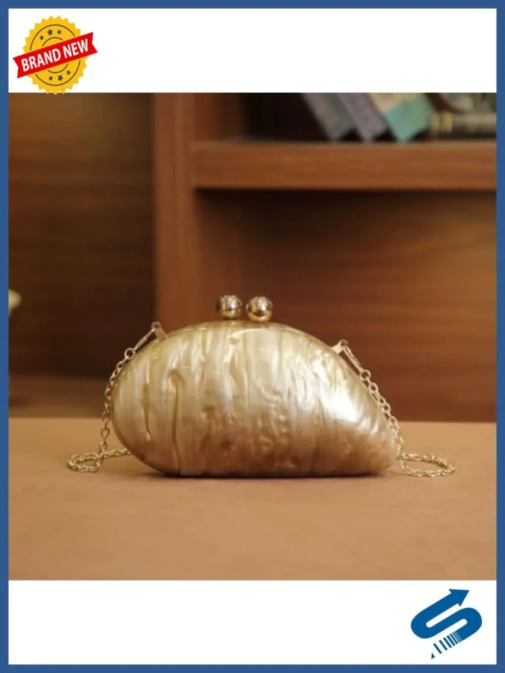 Acrylic Shell Shaped Clutch Evening Bag with Top Handle Crossbody Strap Wedding